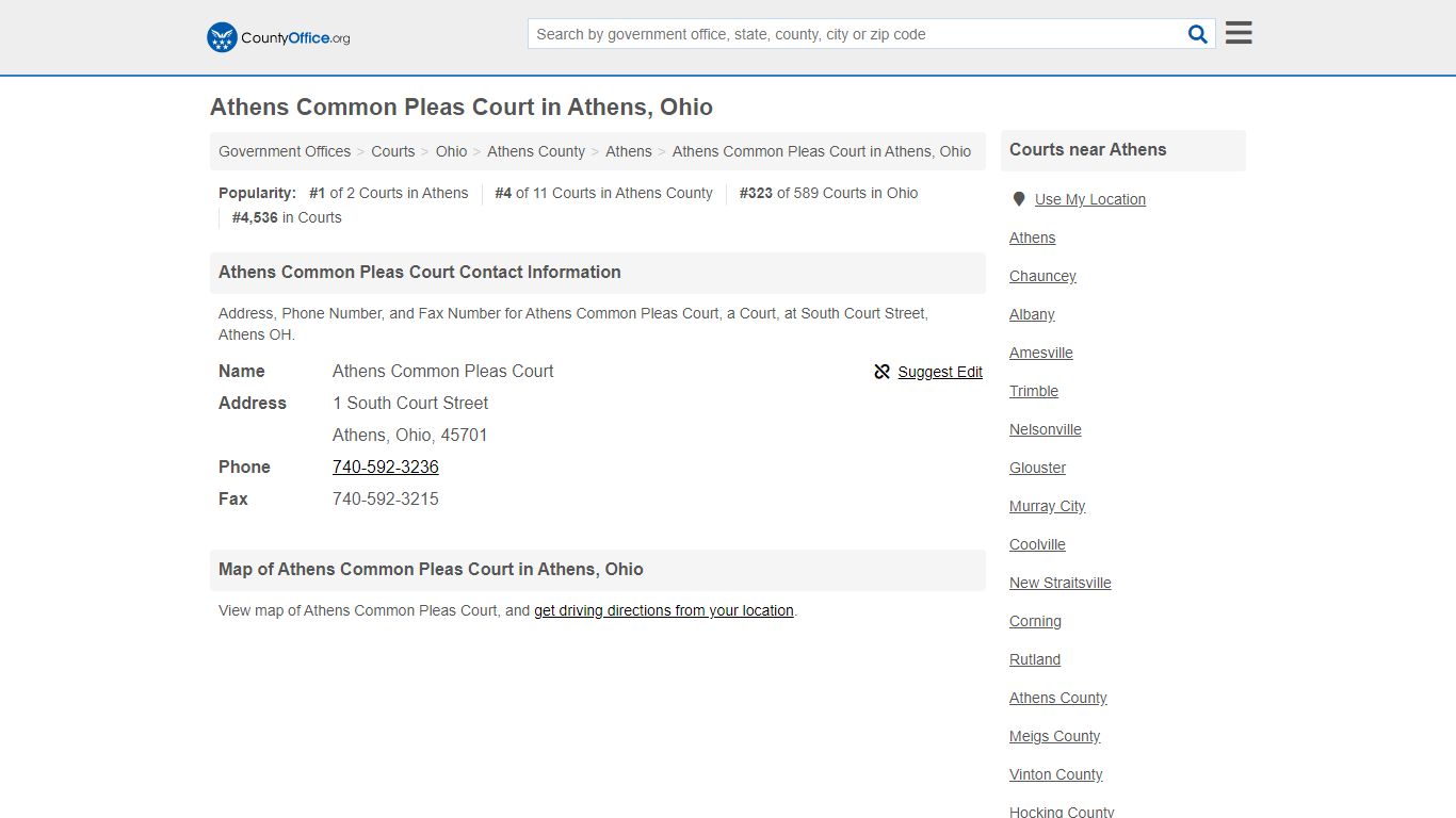 Athens Common Pleas Court in Athens, Ohio - County Office